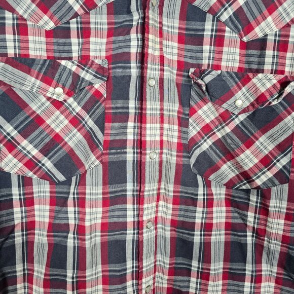 Bit &‎ Bridle Red & Navy Plaid Long Sleeve Western Shirt With Pearl Snap Buttons - Picture 4 of 6